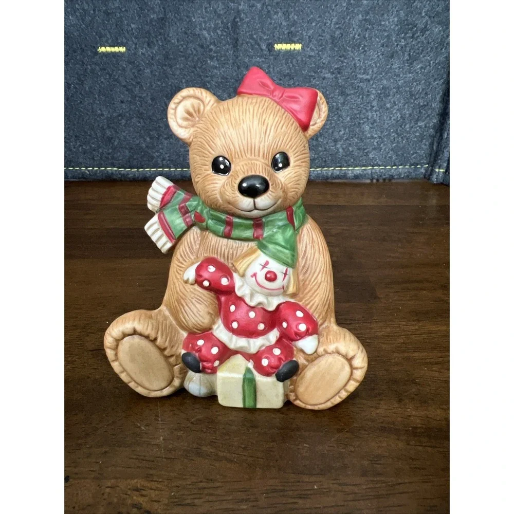 SET OF 3‎ CERAMIC VINTAGE HOMCO BEAR FIGURINES Christmas, train, Horse, Clown